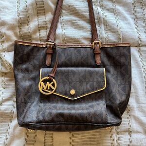 Michael Kors Dark Brown Tote with Gold Accents